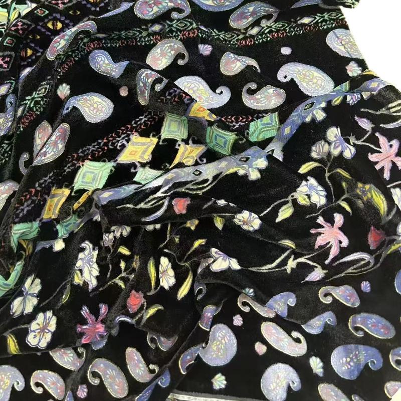 1meter Retro Black Color Bohemian Style Floral Patterned Velvet Fabric Brocade Jacquard Fabrics for DIY Sewing Dress Cheongsam