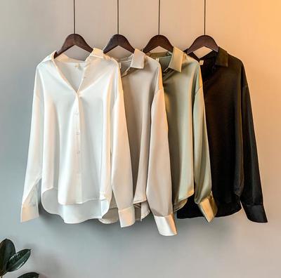 Women's Satin Long-Sleeve Shirt: Niche Design, 2023 Sun Protection, Retro Hong Kong Style, Versatile Drape.