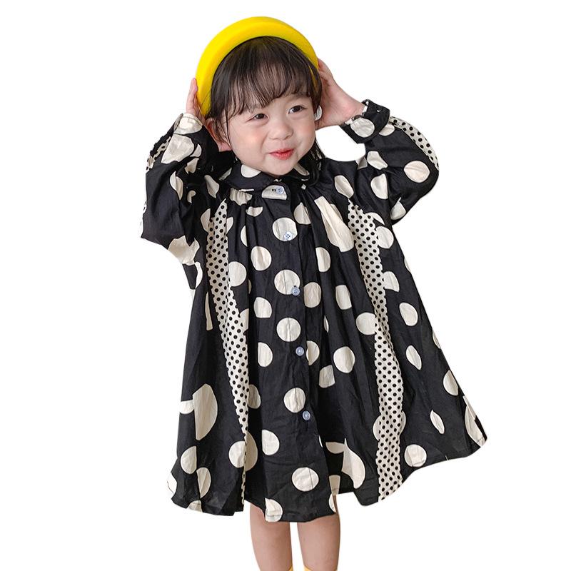 2026 Spring Korean Style Girls' Polka Dot Cotton Dress – Stylish, Loose Children's Clothing