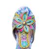 Johnature Genuine Leather Vintage Baroque Style Carved And Painted Floral Comfortable High-heeled Sandals