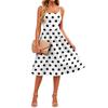 Sleeveless Adjustable Strap Dress with Pockets Polka Dot Print Casual Midi Dress for Women Summer Everyday Wear