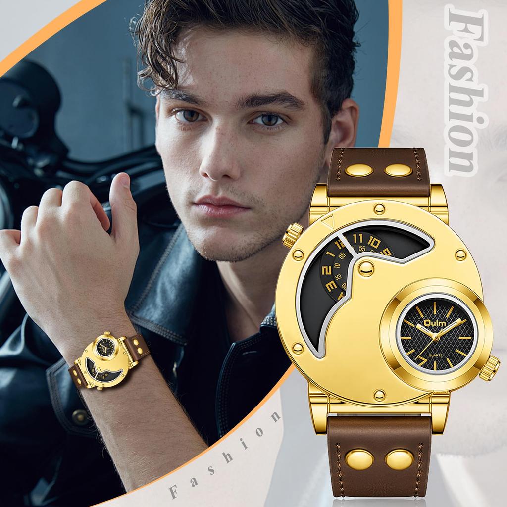 Large Dial Analog Watch with Leather Waterproof Quartz Black Perfect Gift for Day Men's Strap Watch, - Birthdays, Anniversaries, Father's Day,