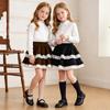 Black Corduroy Skater Skirt with Lace Trim Tiered Skirt for Girls Holiday Party and Christmas Outfit 4-10Y for Fall Daily Wear