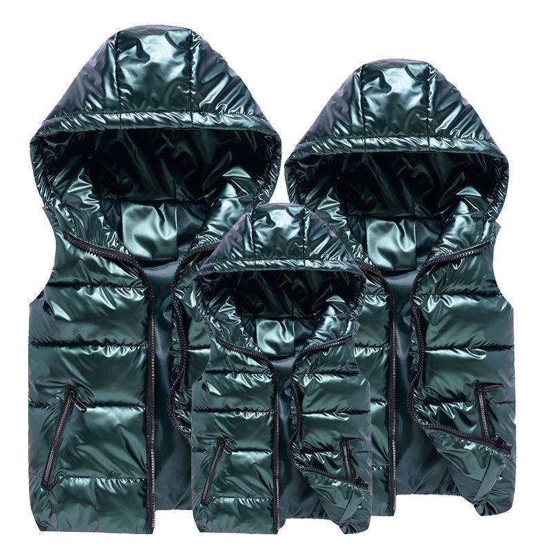 Glossy Sleeveless Puffer Jacket  Autumn and Winter New Padded Vest Short Cotton Waistcoat Jacket Hooded Vest