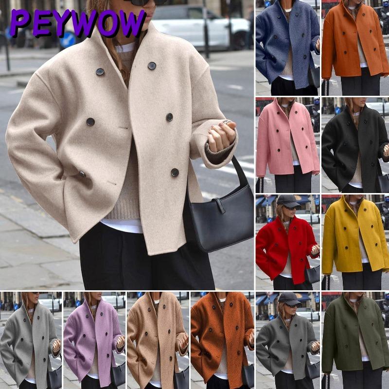 PEYWOW Jachete și Paltoane Casual Vintage pentru Femei, Culoare Uni, Imprimeu, Toamnă Iarnă, Mânecă Lungă