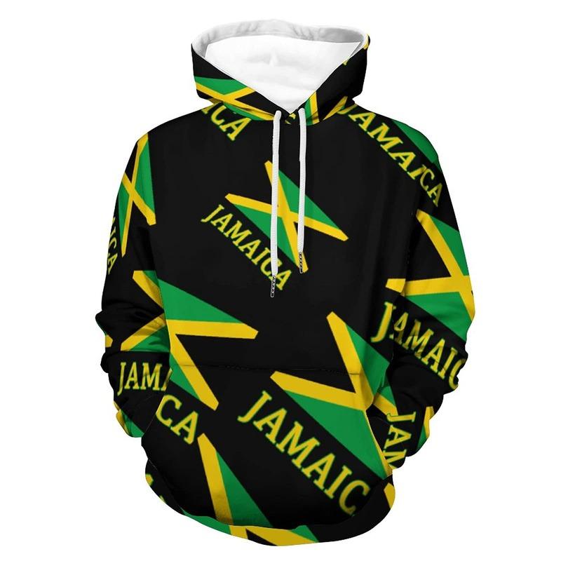 3D-trykket Jamaica-flagg-hettegenser for menn Kul streetwear Langermet hettegenser Snøring Vår-genser Høstjakke