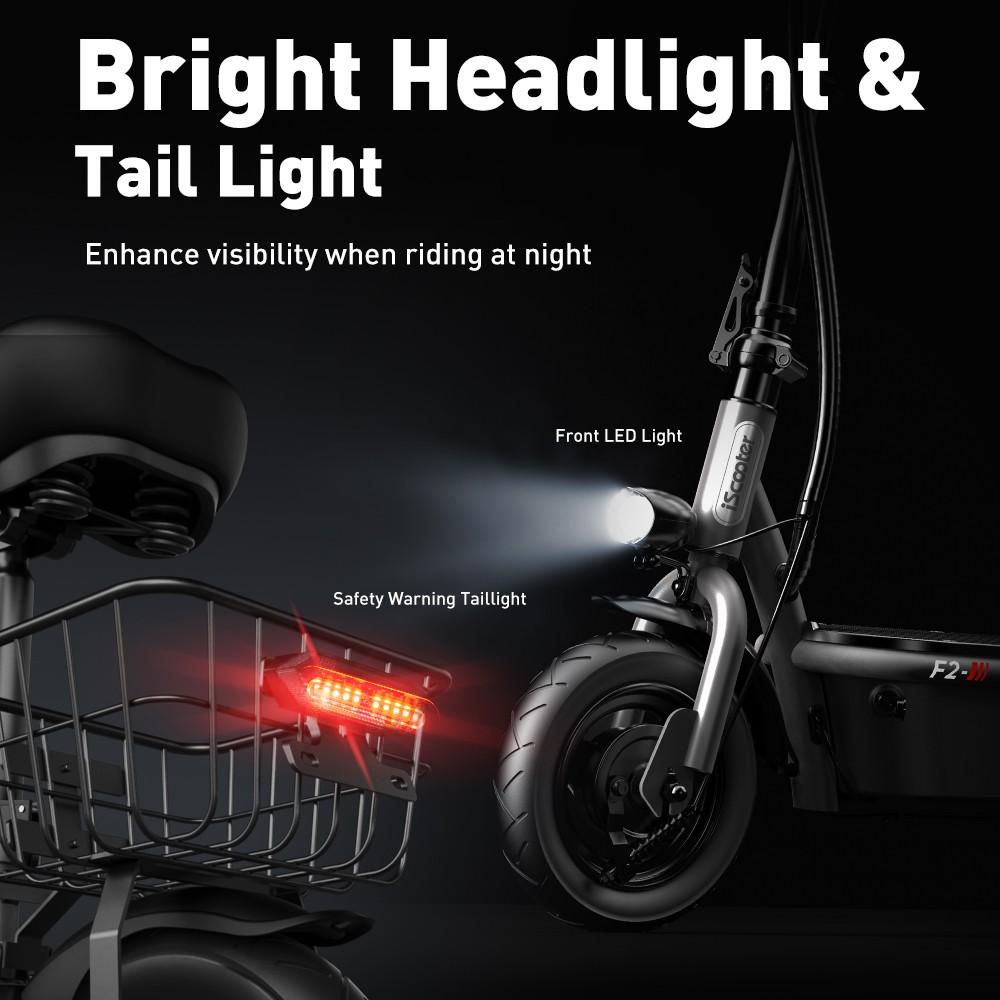 iScooter F2 Electric Scooter with Seat & Rear Basket, 500W Motor, 36V 7.8Ah Battery, 10 inch Tires, 30km/h Max Speed, 30km Range