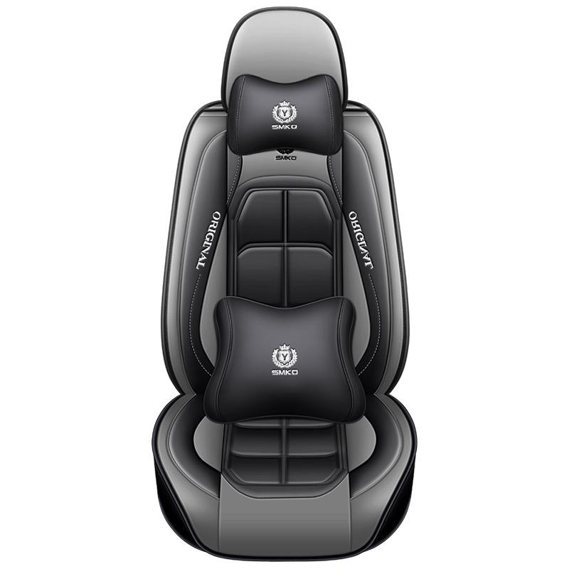 Housses de siège de voiture luxueuses entièrement en similicuir avec support lombaire ergonomique - Convient à la plupart des voitures 5 places, avec noir et surpiqûres rouges