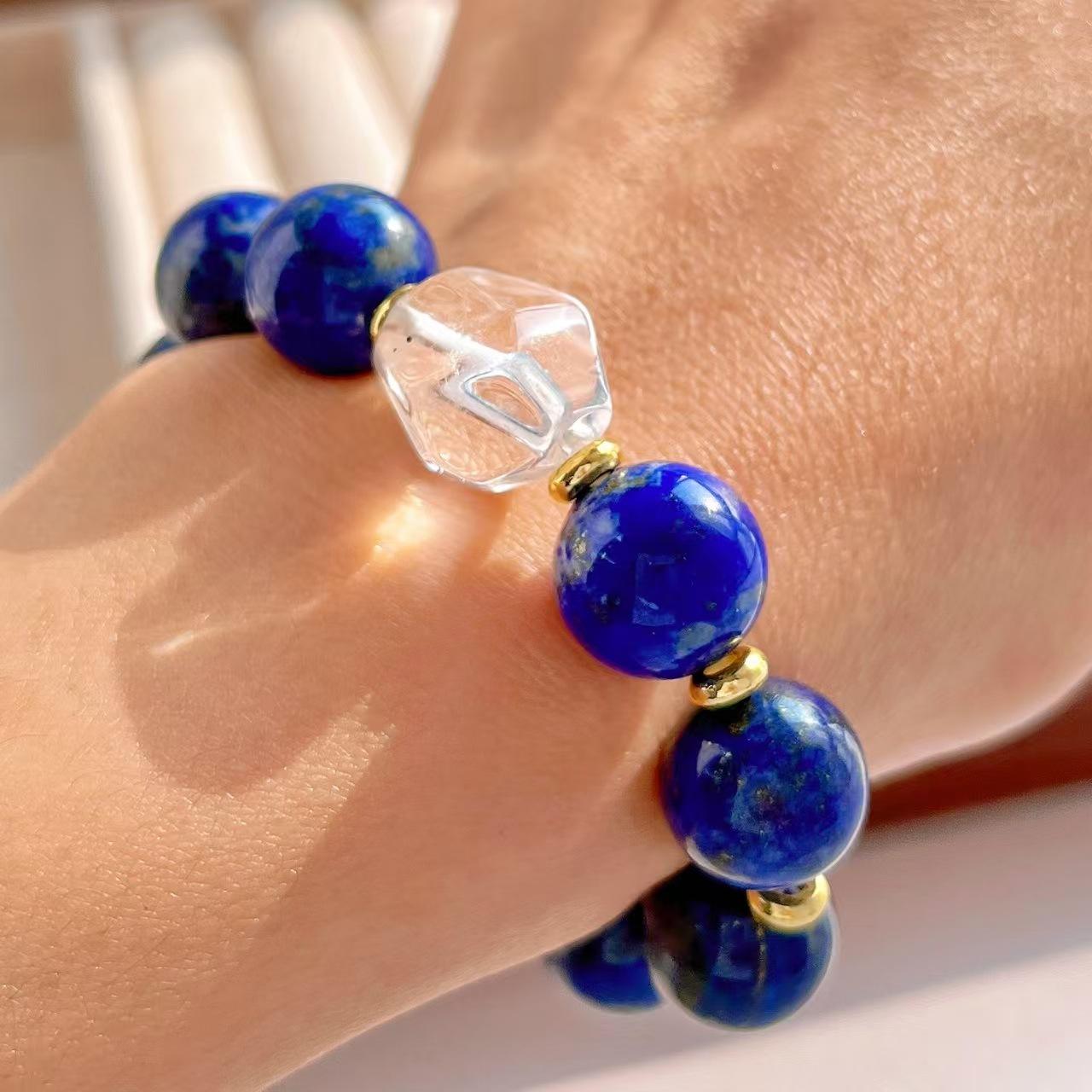 High Quality Haute Couture 12Mm Retro Natural Lapis Lazuli White Crystal Bracelet Bracelet