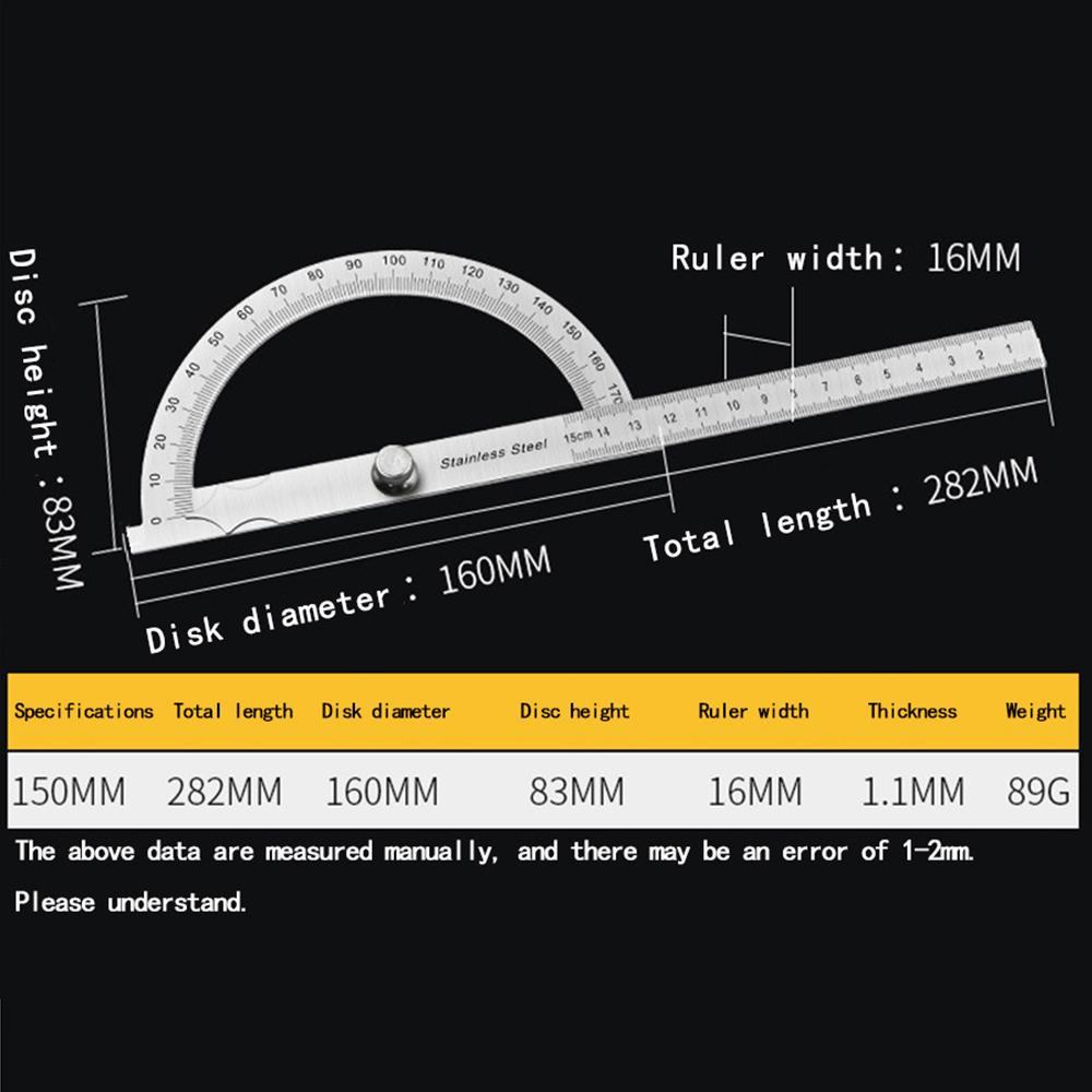 150mm Stainless Steel 180° Rotary Protractor, Precision Angle Finder Goniometer Ruler for Machinist & Carpentry Layout Measurement