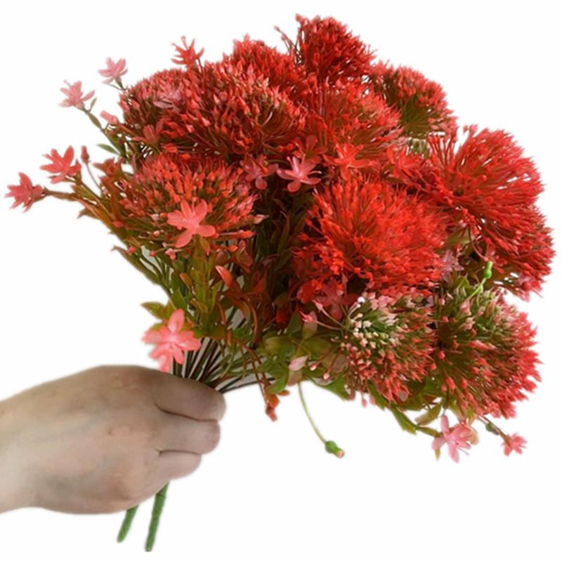 One Faux Red Leucospermum Flower Bunch 5 Heads Artificial Dandelion Stem for Wedding Centerpieces Floral Decoration