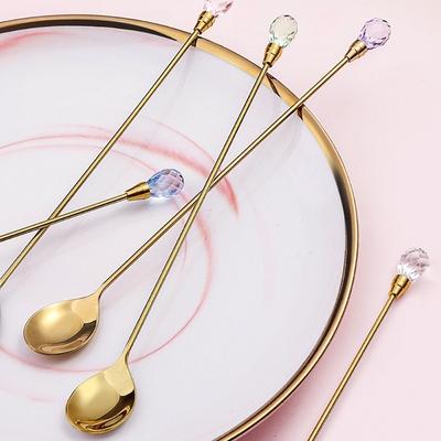 1PCS Crystal Spoon Stainless Steel Teaspoon Coffee Spoon Cute Ice Cream Dessert Coffee Spoons Restaurant Kitchen Accessories