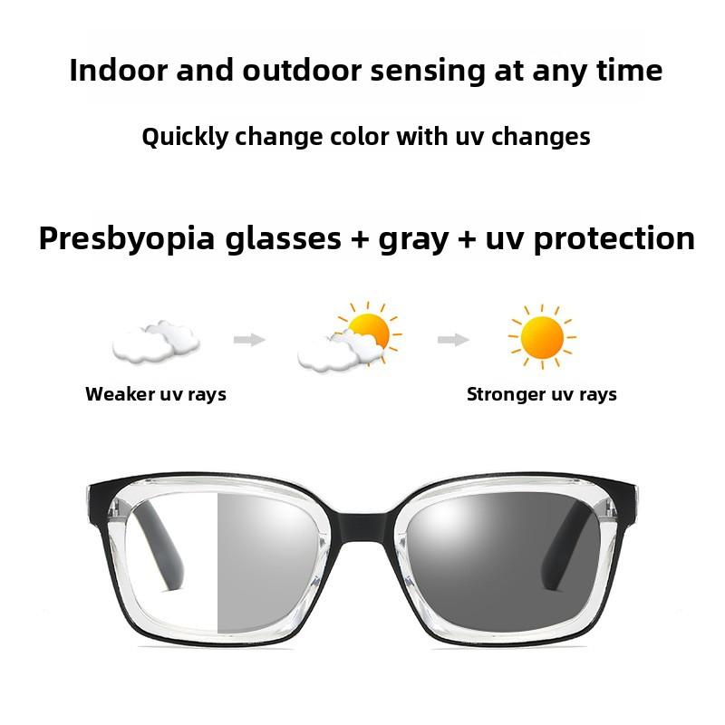 New Fashion Photochromic Multifocal Presbyopia Glasses Men's and Women's High-definition Anti Blue Light Glasses Diopter To +4.0