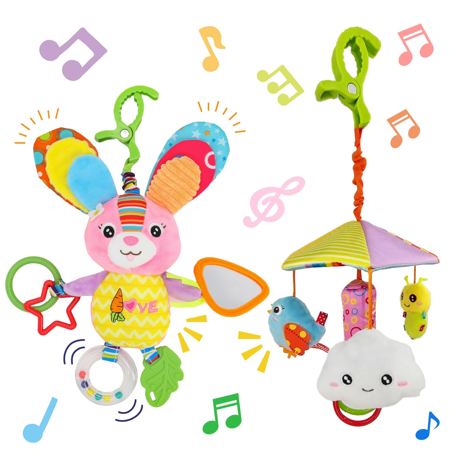 

Smiim Stroller, Merry-go-round, Bed, Baby Toy, Car Seat, for Outings, Ages 0, 1, and 2, Birthday Gift, Baby Shower Gift (Merry-go-round + Rabbit)