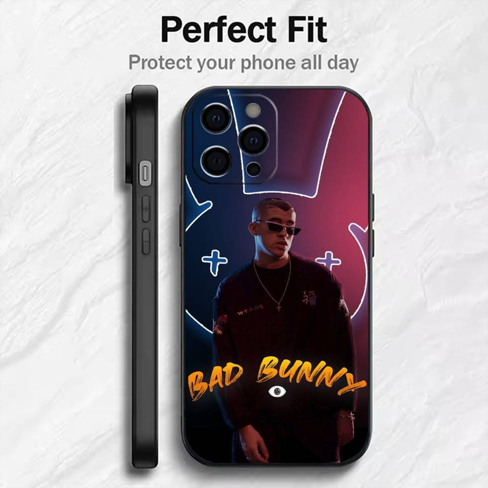 

Singer B-Bad B-Bunny Phone Case For iPhone17,16,15,14,13,12 Plus,Max Soft Silicone Black Cover iPhone17promax