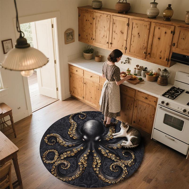Oktopus,Runder Teppich,Teppich für Wohnzimmer Schlafzimmer Sofa Spielzimmer Dekor,Rutschfeste Fußmatte