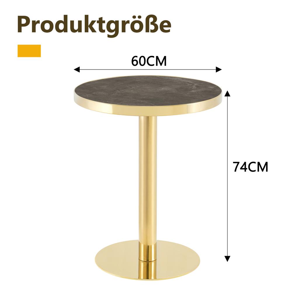 Modern round side table with golden stainless steel frame, table with marble-look surface for the living room, luxurious side table with stable base