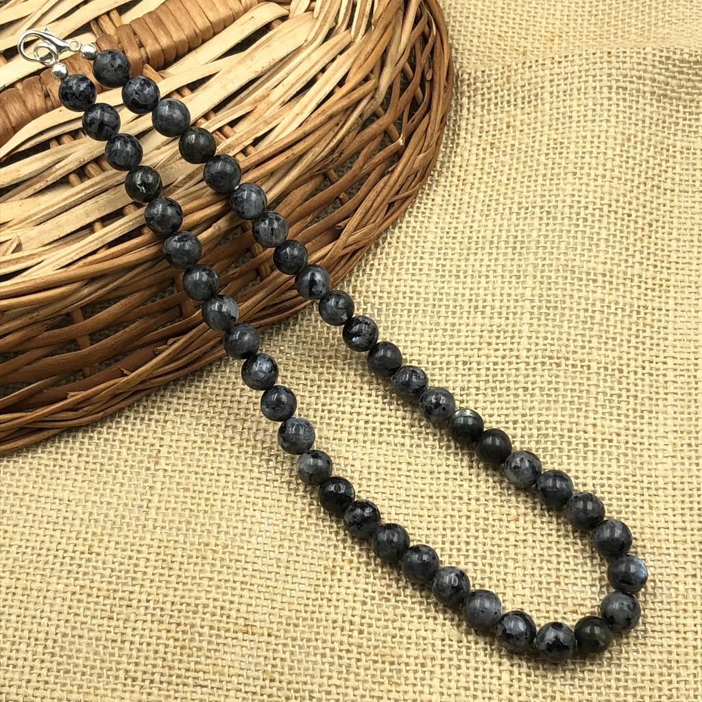 Colar Gargantilha Bonito com Contas Redondas de Pedra Gema Larvakita Natural 17-21" Presente Feito à Mão para Aniversário 8BN-26