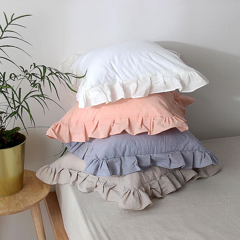 100% Washed Cotton Ruffle Pillowcases, No Insert, Ultra Soft Cotton Pillow Cases, Decorative Farmhouse Sofa Bedding Pillow Shams