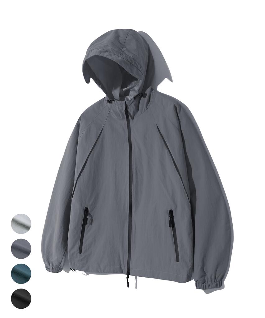 Trillion Division Nylon Hooded Zip-Up Windbreaker Jacket_4Color