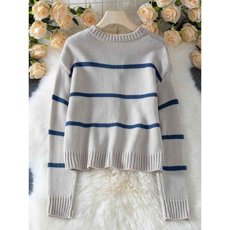 Female Knitted Striped Sweater Cardigans Tops Outfits Women Casual Long Sleeve Fashion Loose Sweater Coat Winter