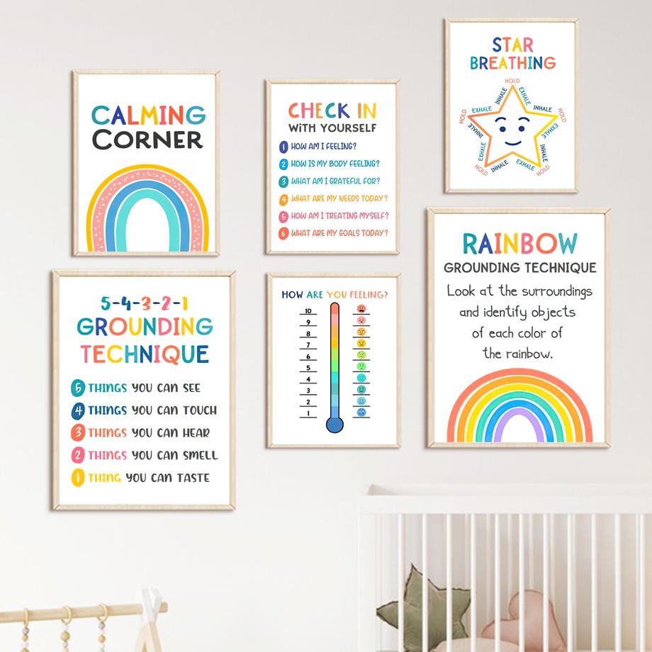 Beruhigende Ecke Gefühl Regenbogen Stern Psychologie Wandkunst Leinwand Malerei Nordische Poster und Drucke Wandbilder Kinderzimmer Dekor