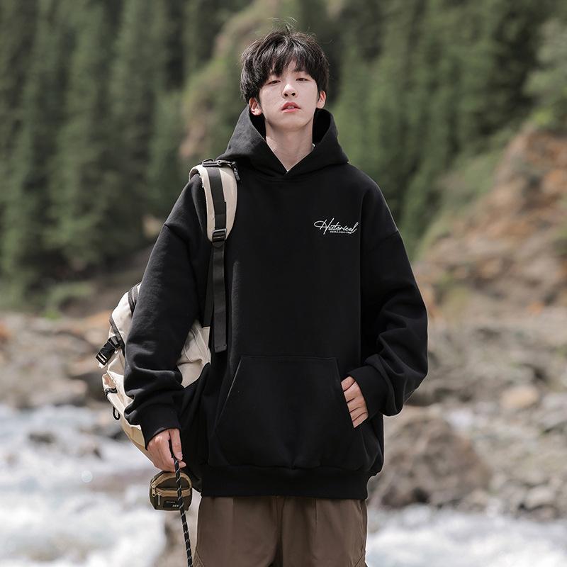 400G heavy trendy brand embroidered hooded sweater men's and women's spring loose and versatile jacket