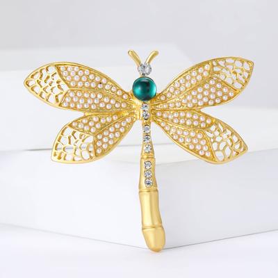 Mode Schwerindustrie Legierung Perle Libelle Brosche Vintage Vielseitig Damen Anzug Mantel Korsage Accessoires Anstecknadel