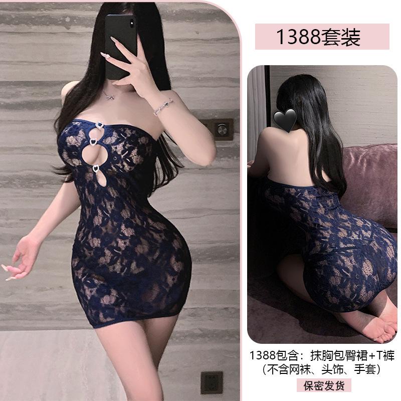 Erotic Underwear, Sexy Strapless Lace Seductive Body-hugging Dress, Women's See-through Uniform, Pure Desire Without Taking Off Pajamas 1388