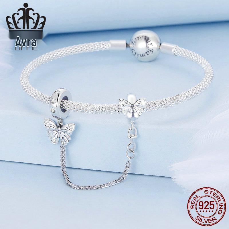 925 Sterling Silver Butterfly Safety Chain with Silicone Beads for DIY Bracelets