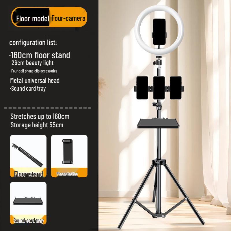 2025 Multi-Angle Phone Livestream Stand with Sound Card Tray & Tripod Support