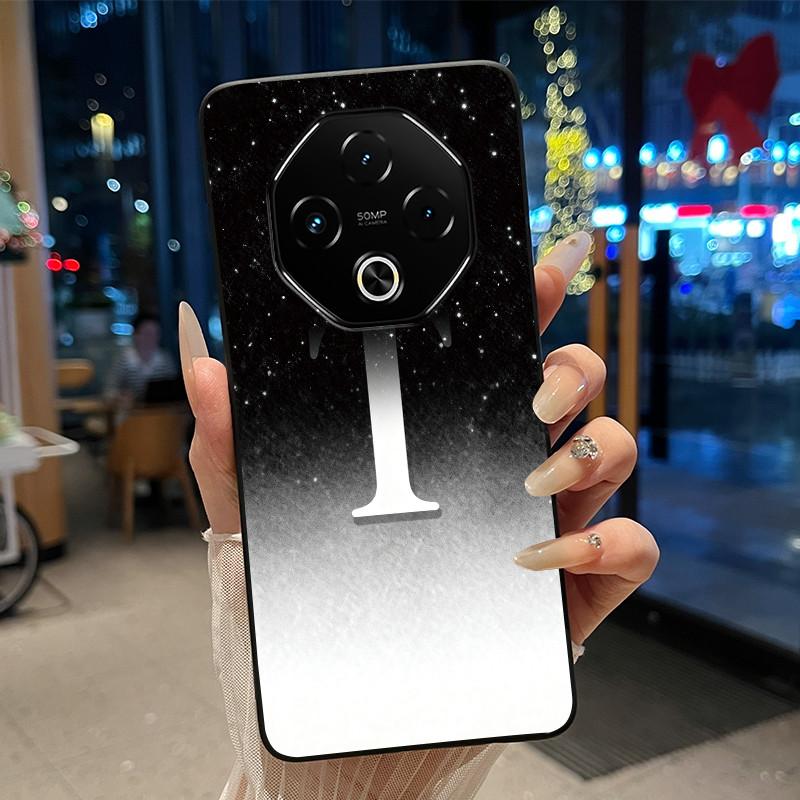 Anti-scratch Phone Case For Umidigi G100 Pro/G100 5G Soft Silicone Black Casing Lucky A-Z Letter With Flower Couple Shell