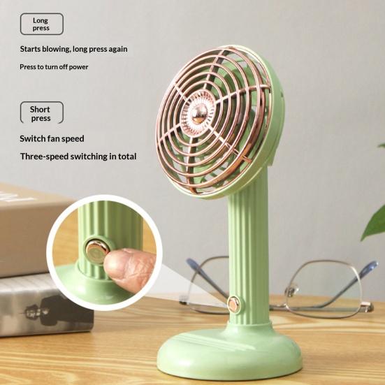 Retro Desk Fan Quiet Powerful Small Table Fan 3 Speed USB Rechargeable Personal