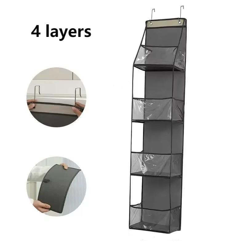 4-Shelf Over The Door Hanging Pantry Organizer, Behind The Door Storage Organizer, with Clear Plastic Pockets, for Bedrooms 4-shelf светло-серый