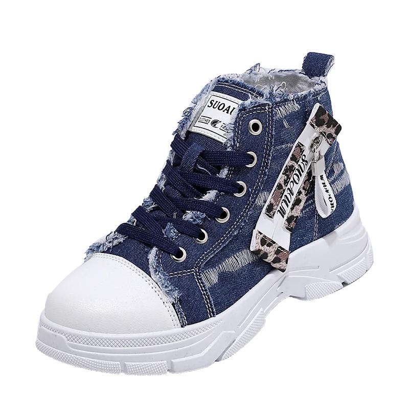 Women Sneakers New Canvas High-top Women Shoes 2025 Breathable Denim Sneakers Women Summer Thick Bottom Heightening Casual Shoes
