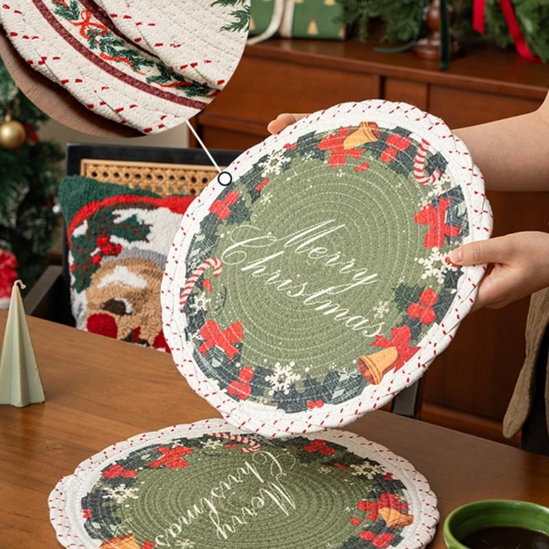 Christmas Snowflake Embroidered Round Table Placemat Heatproof Waterproofs Washable Decorative Dining Accessory