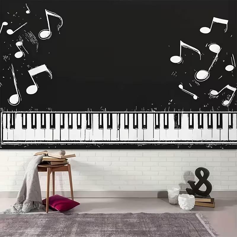 2D Blackboard Music Theme Backdrop Piano Keys and Notes for Musician Party Background