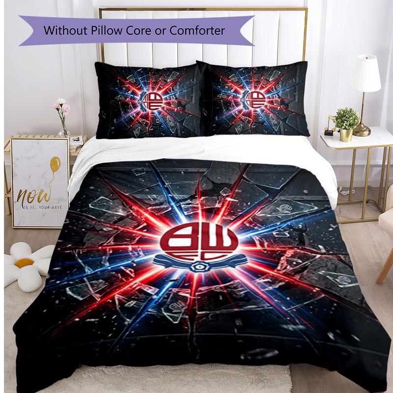 Bolton Wanderers FC Printed 3PCS Bedding Set Breathable Duvet Cover with Pillowcases Decorative Bed Linen for Bedroom Home