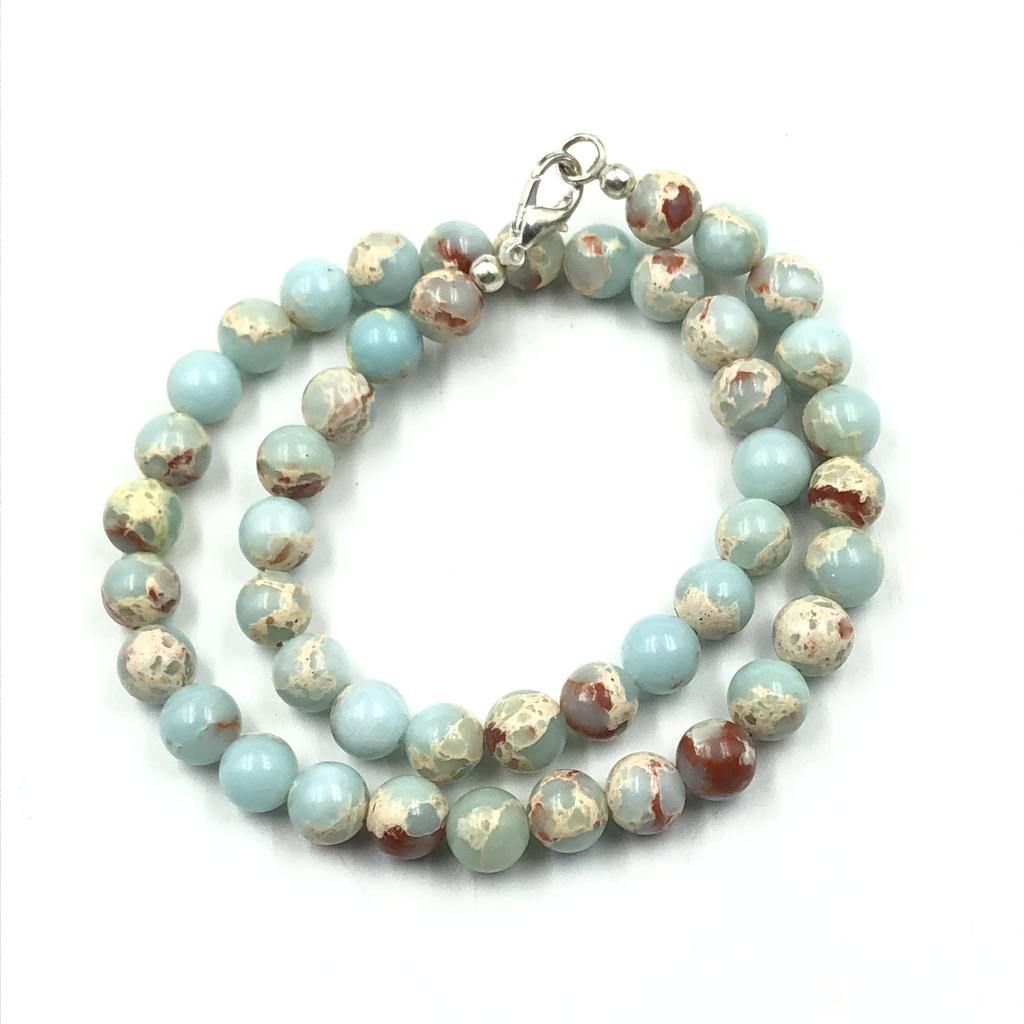 8mm Natural Sea Sediment Jasper Gemstone Round Beads Choker Handmade Partywear Necklace 17-21" For Gift 8BN-22