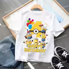 Minionses Birthday 1-9 Number T-shirt Clothing Baby Cartoon Anime Short Sleeve Party Cute Shirts Summer Casual Tee Top Gifts