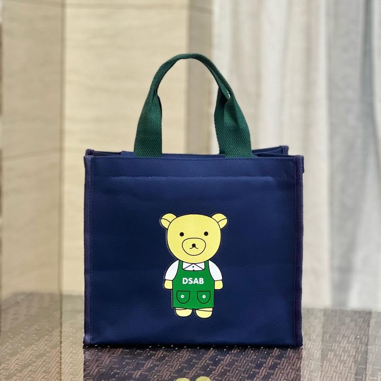 Cute Bear Canvas Lunch Tote - Large Capacity Bento Bag for Students & Moms