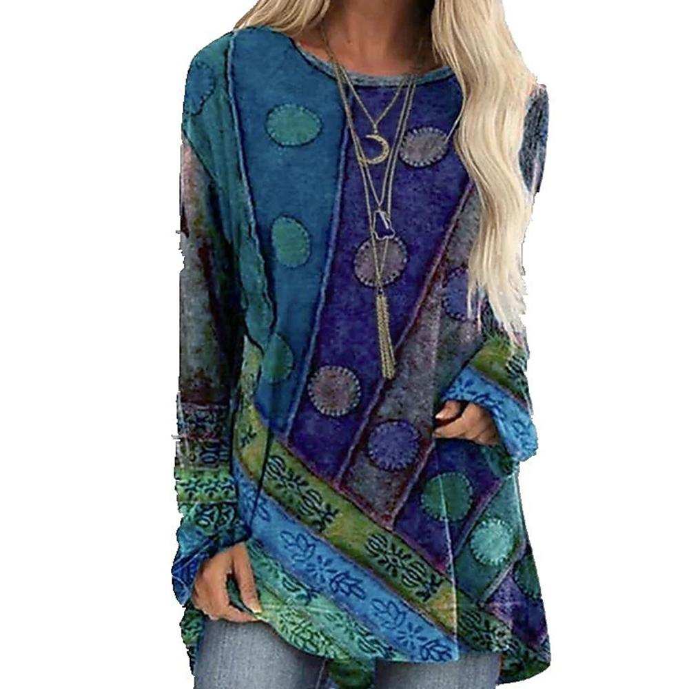 Camisetas de Primavera y Otoño de Cuello Redondo con Parches 3D Estampadas Camisetas de Moda Casual de Manga Larga para Mujer