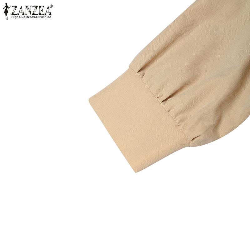ZANZEA Women Turn Down Collar Loose Casual 3/4 Sleeve Long Dress