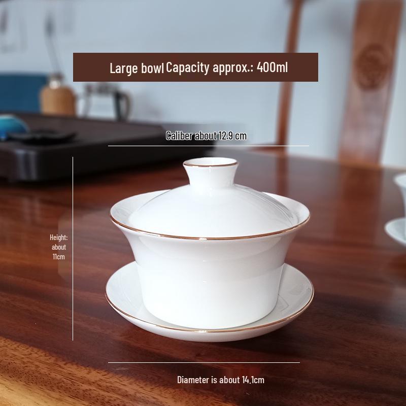 Bone China Small White Gaiwan Tea Set - 3-Piece Ceramic Tea Cup for Home, Office, or Tea House Reception.