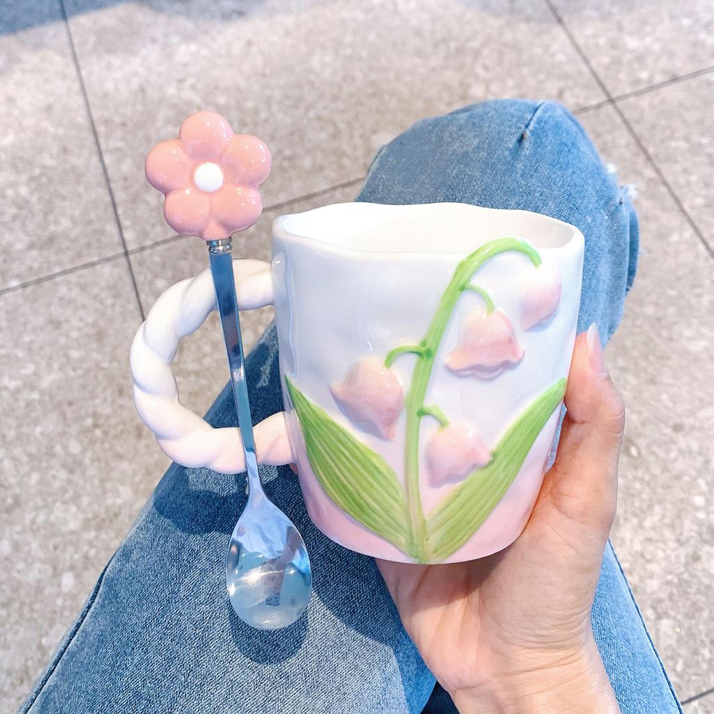 High Value Flower Mug Design Sense Water Cup Girl Heart Mug Hand-painted Cup Birthday Gift Souvenir