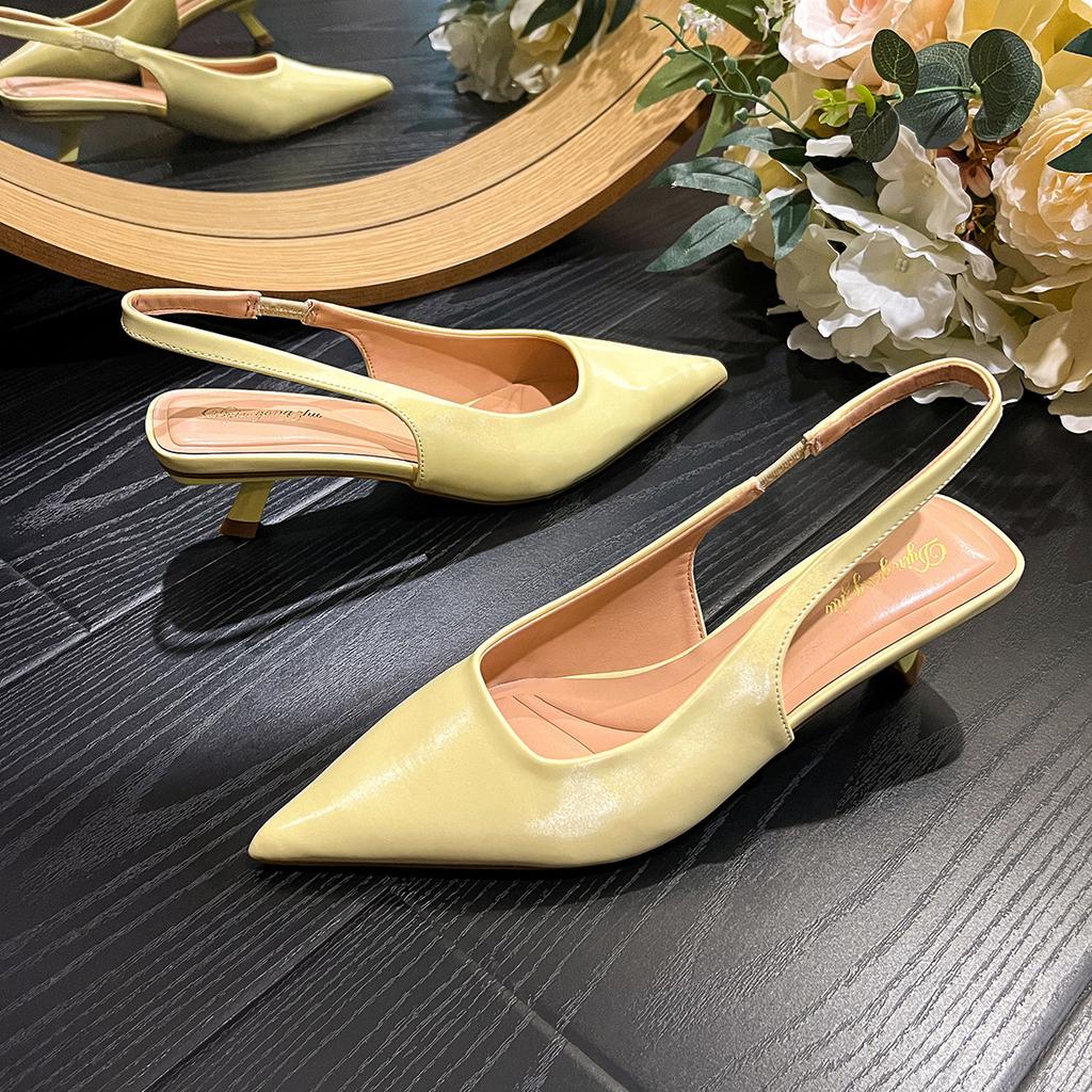 Baotou sandals women's new summer stiletto high heels retro word with empty pointed single shoes