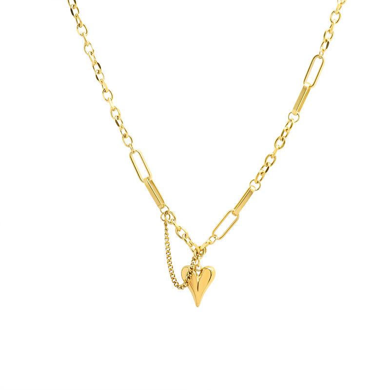 Tassel Heart Pendant Minimalist 18k Gold Titanium Clavicle Necklace Set