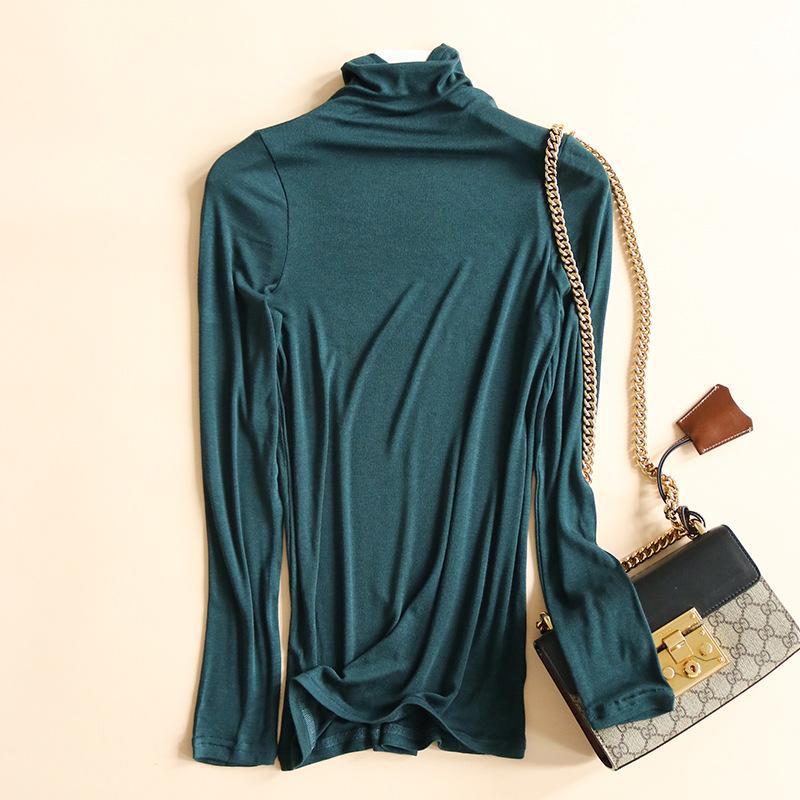 

Tangge трикотажный шелковый топ с высоким воротником, облегающий теплый топ на осень/зиму XL темно-зеленого