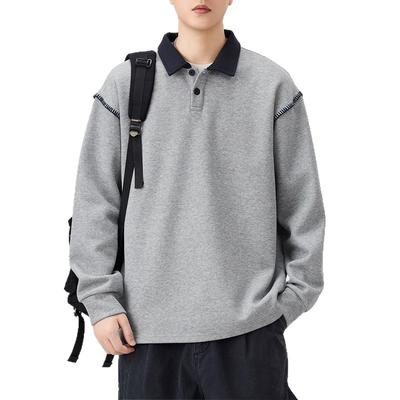 Herbst Neu Ausschnitt Spleißen Polohemd Top Herren Lässig Street Revers Pullover