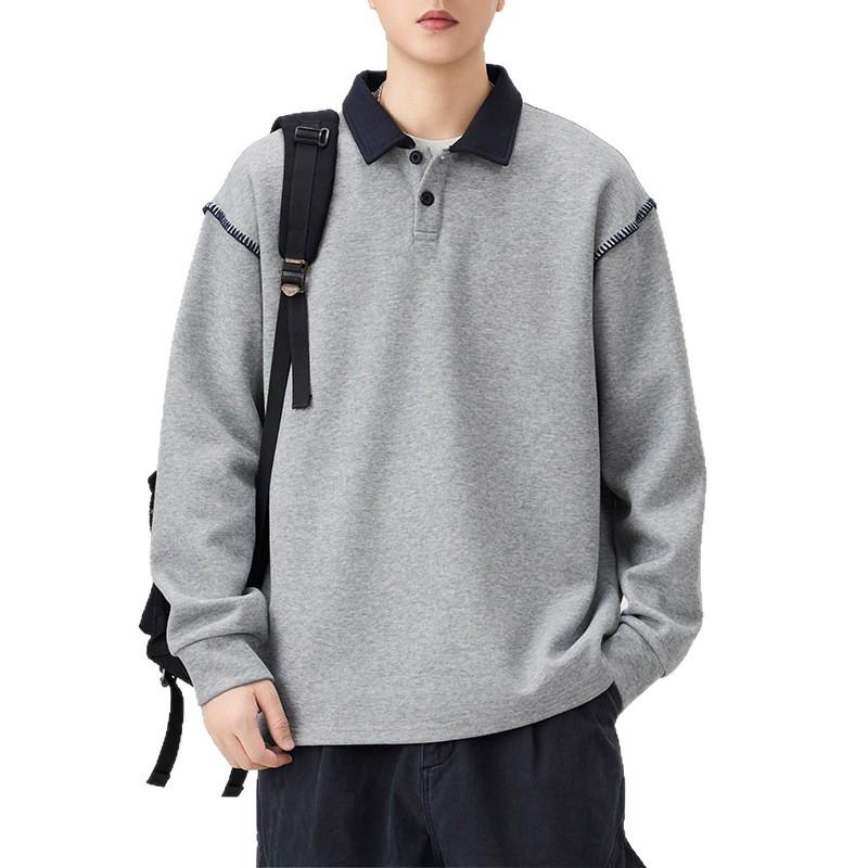 Autumn New Neckline Splicing Polo Shirt Top Men's Casual Street Lapel Sweater